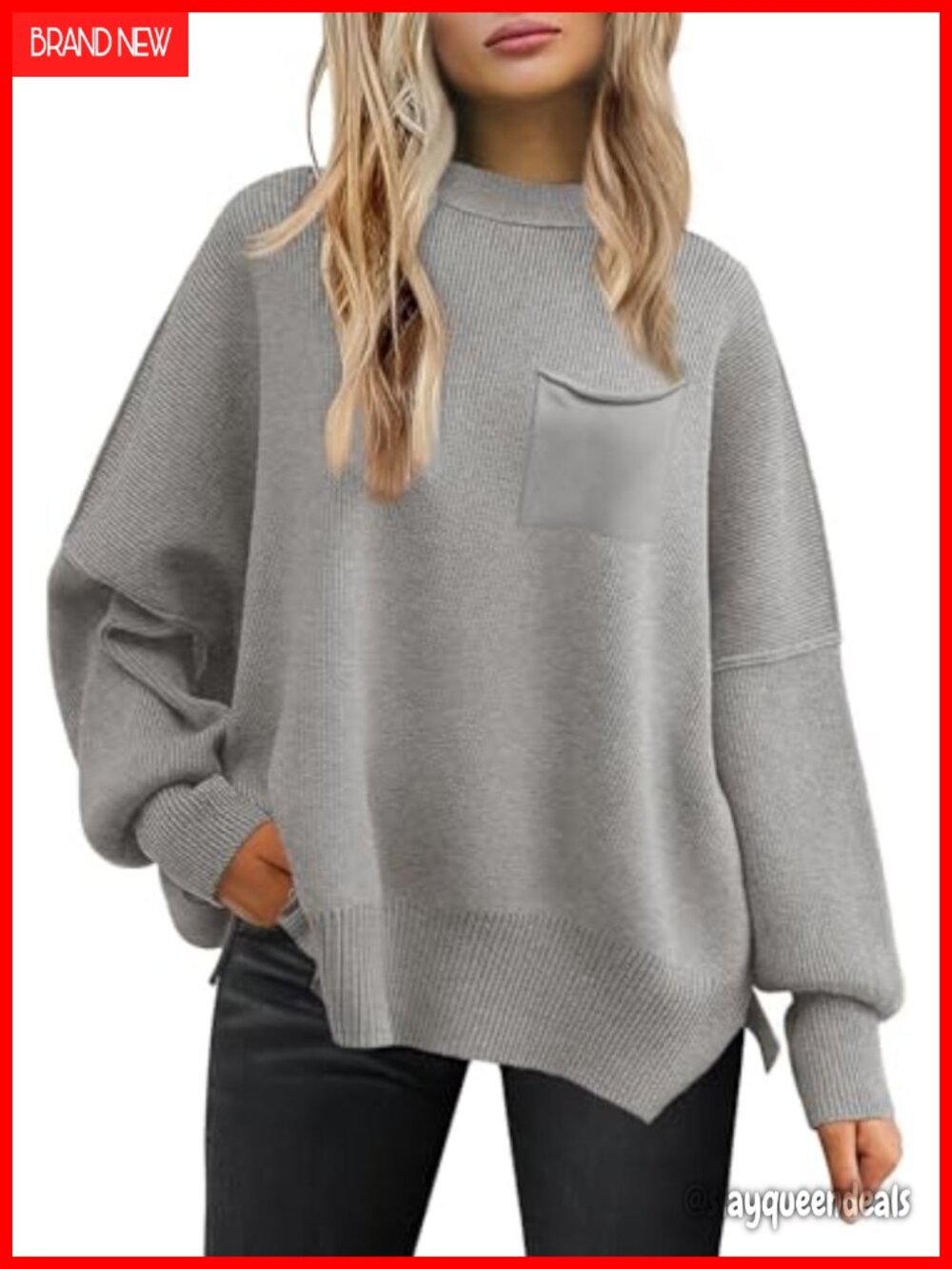 Womens Oversized Ribbed Knit Pullover Sweater Crewneck Batwing Sleeve